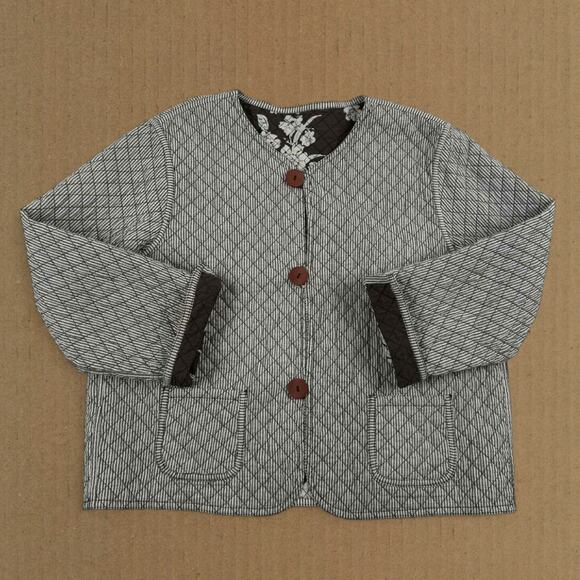 Vintage Quilt Floral Striped Reversible Brown Gray Jacket Fits like Short Large - Picture 2 of 7